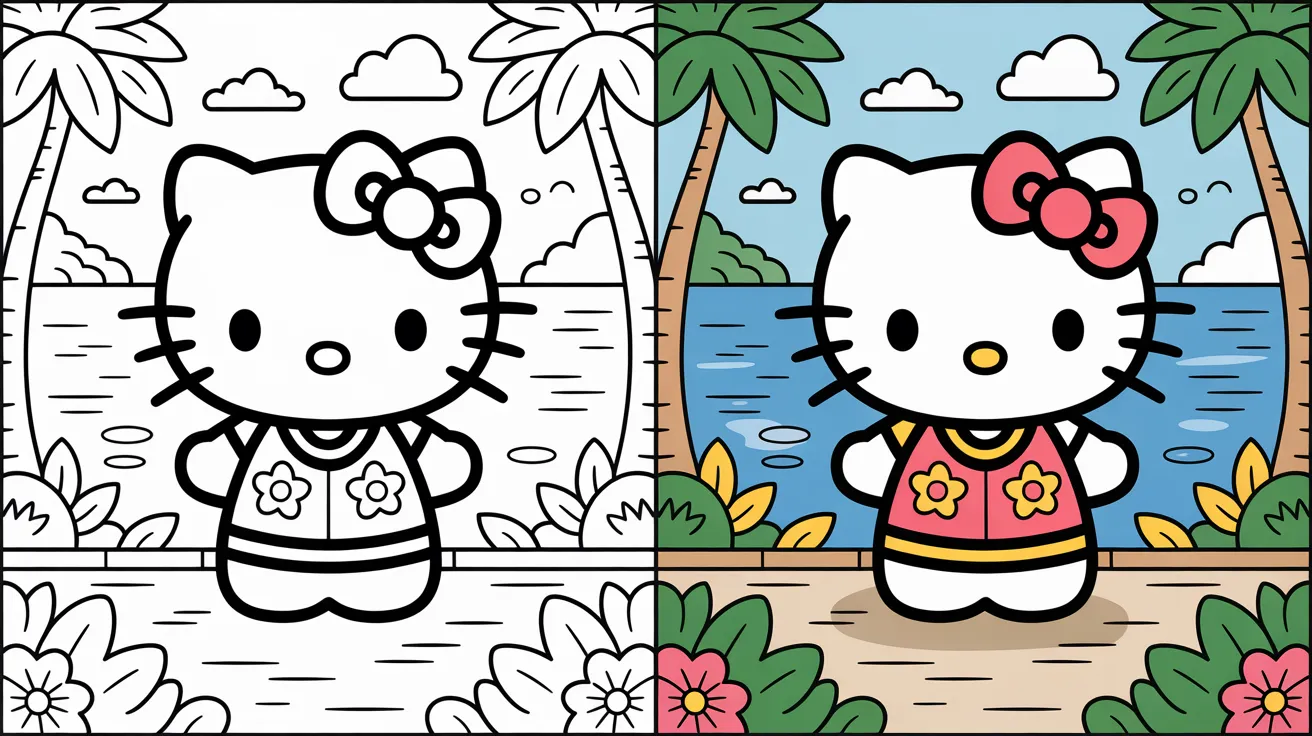 Hello Kitty Coloring Pages travel To Bali