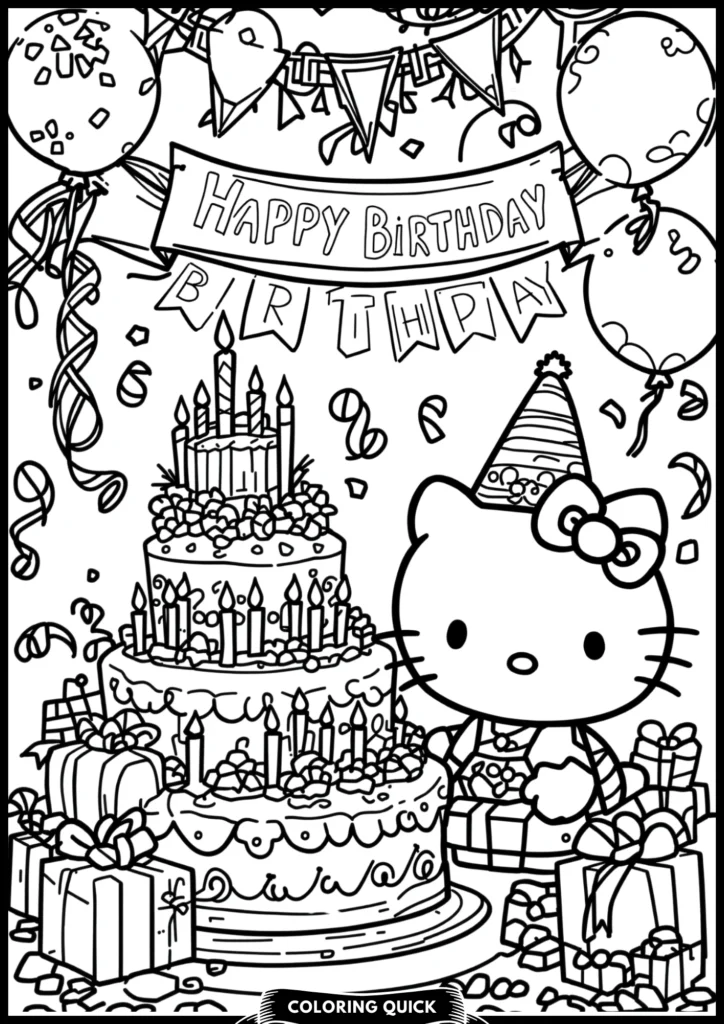 Hello Kitty Birthday Coloring Pages