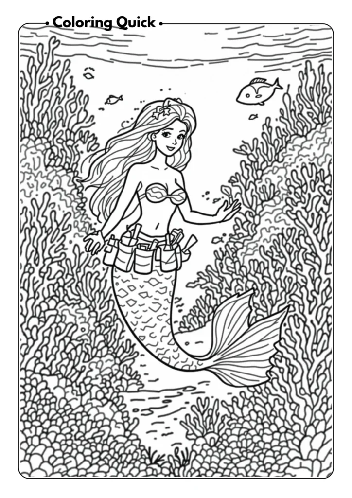 mermaid actively caring for a coral reef