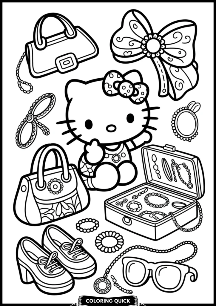 Hello Kitty with Accessories Coloring Pages