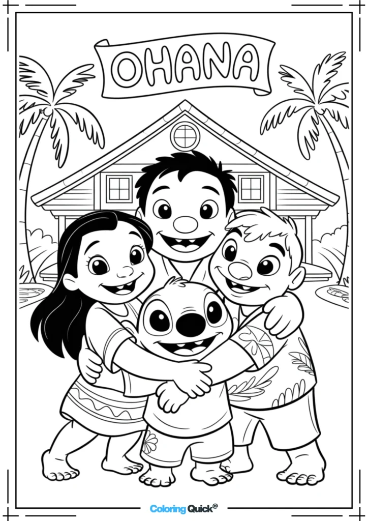 Stitch Family Ohana Coloring Pages