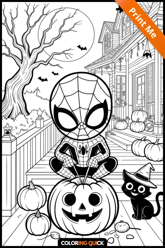 Cute Spiderman Pumpkin Coloring Page