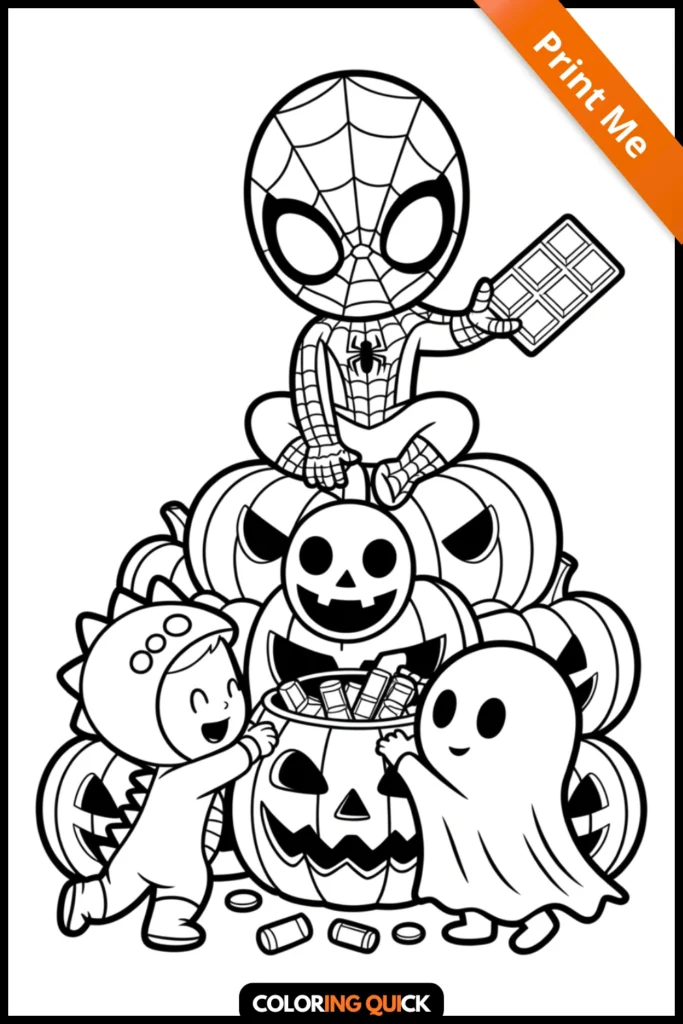 Spiderman Halloween Coloring Pages Sharing Candy