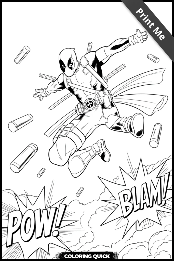 Fighting Deadpool Coloring Pages