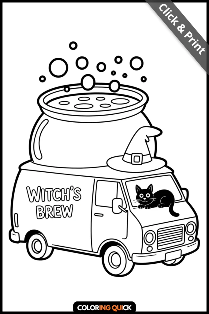 CUTE Witchy Van Coloring Pages