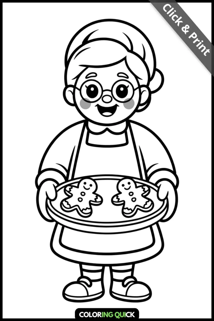 SWEET Mrs. Claus Baking Coloring Sheets 